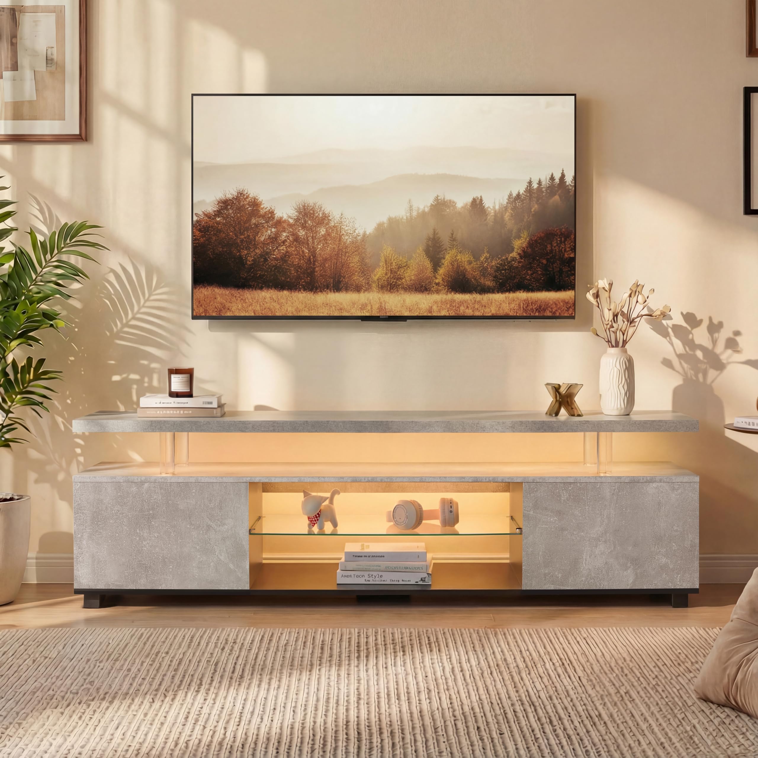 Mueble bajo para TV con LED multicolor y 3 compartimentos de almacenamiento