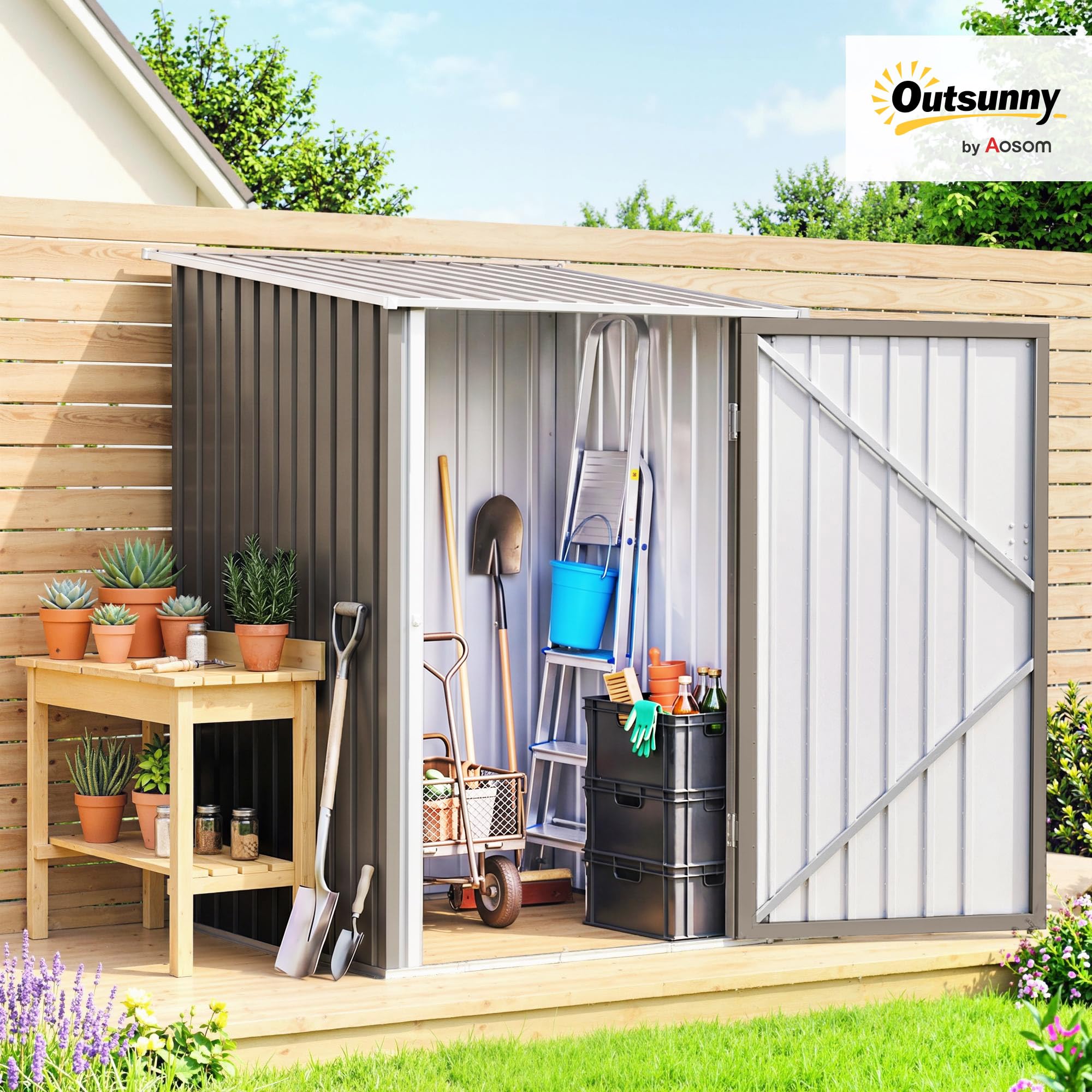 Outsunny Abri de Jardin 1m² - Remise pour Outils - cabanon Porte verrouillable - dim. 1L x 1,03l x 1,6H m - tôle d'acier ondulée Marron et Blanc