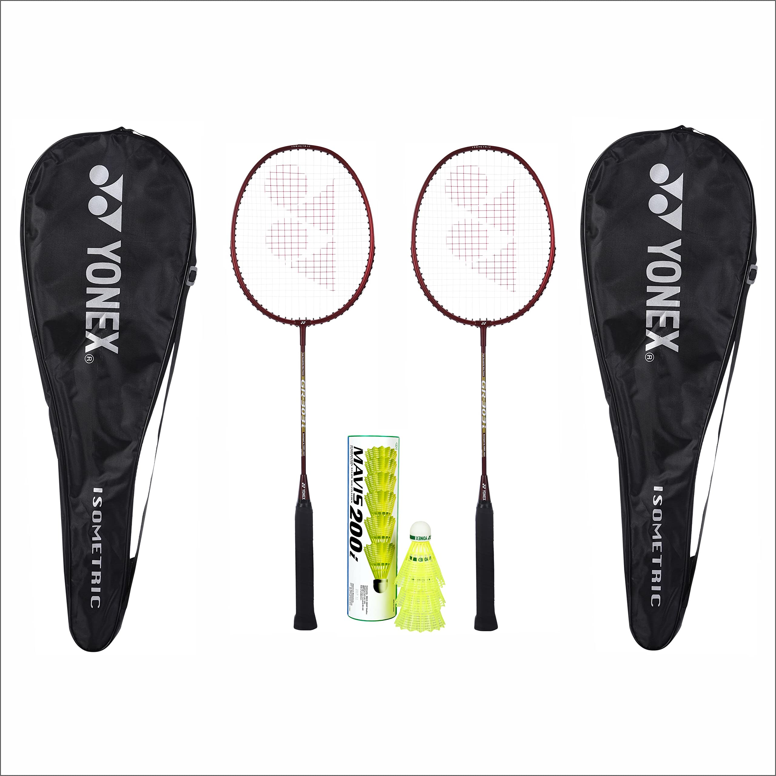Yonex Badminton Racquet GR 303I Made in India Pack of 2 with Full Cover (Deep Red/Deep Red) & Mavis 200i (Pack of 6) Shuttle Cock Combo, aluminum (B0BG8R42GX) Amazon Price History, Amazon Price Tracker