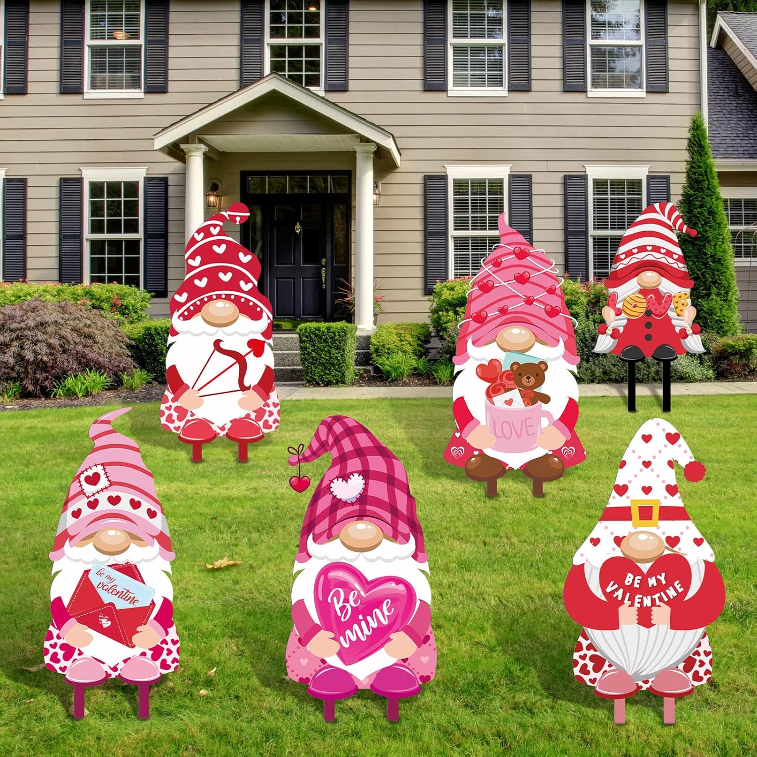 Ferraycle 6 Pcs Larger Metal Valentine Gift Yard Signs Valentines Gnomes Lawn Decorations Love Gnomes Outdoor Lawn Decor with Stakes for Outdoor Garden Valentine Wedding Anniversary Party Supplies