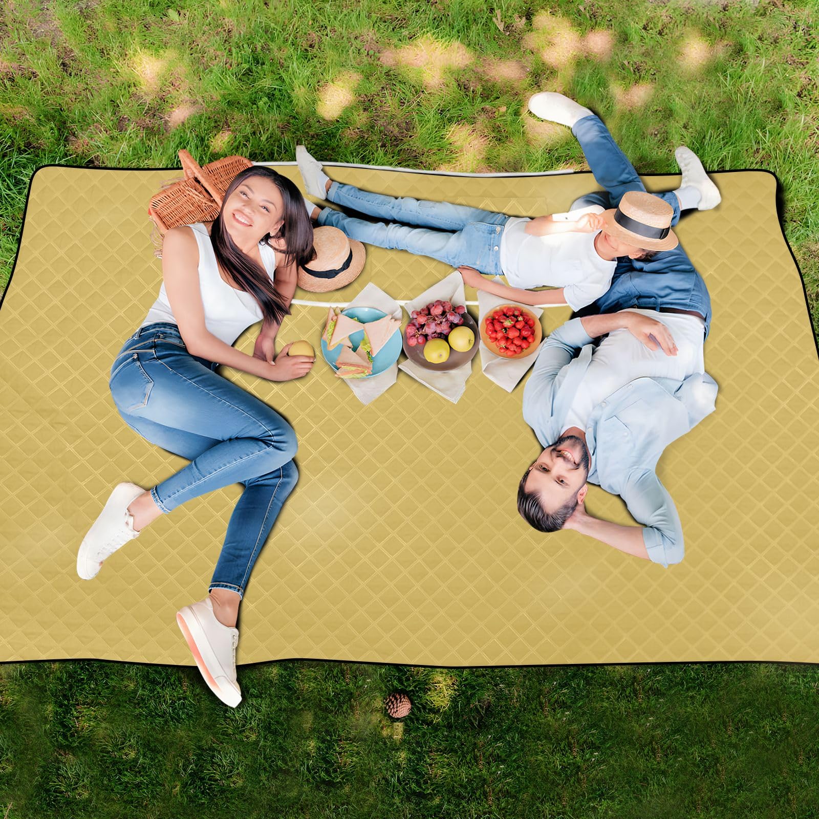ODAWA Jasmine przenośny koc piknikowy duży koc zewnętrzny składa się do torby na zakupy na zewnątrz koc piknikowy, 203 cm x 299 cm