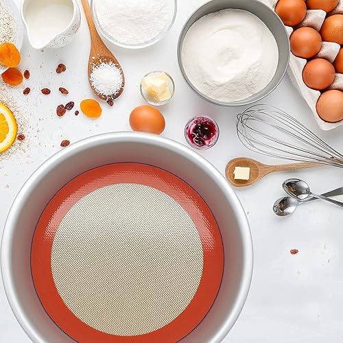 Miniatura 6 de Alfombrillas de silicona para hornear, 2 alfombrillas redondas de silicona para molde de pasteles de 9 pulgadas, antiadherentes reutilizables para