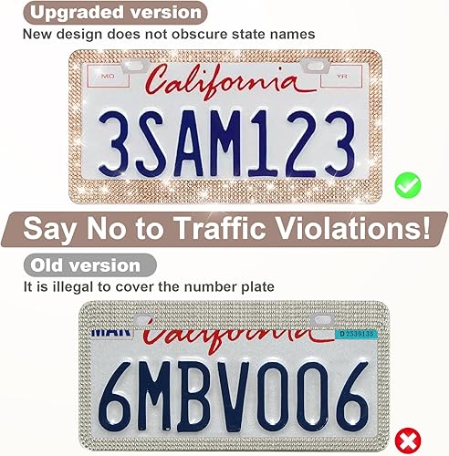 Vista 72 de Paquete de 2 marcos de matrícula brillantes para mujer, accesorios de automóvil con diamantes de imitación brillantes con tapas de cristal con Blanco