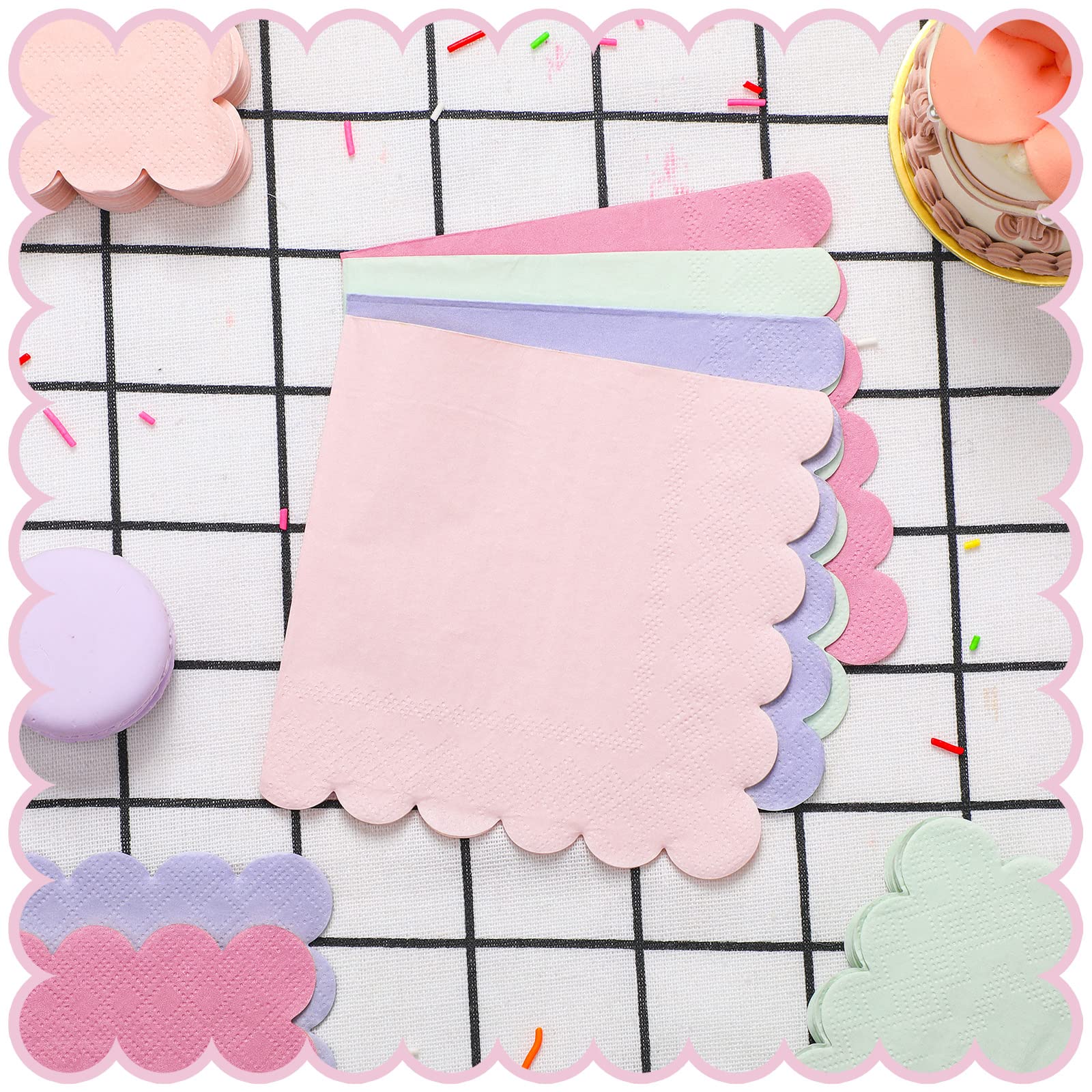 100 Stück Cocktailservietten 25x25 Cm – Pastellfarben, Gewellter Rand, Für Hochzeit & Geburtstag