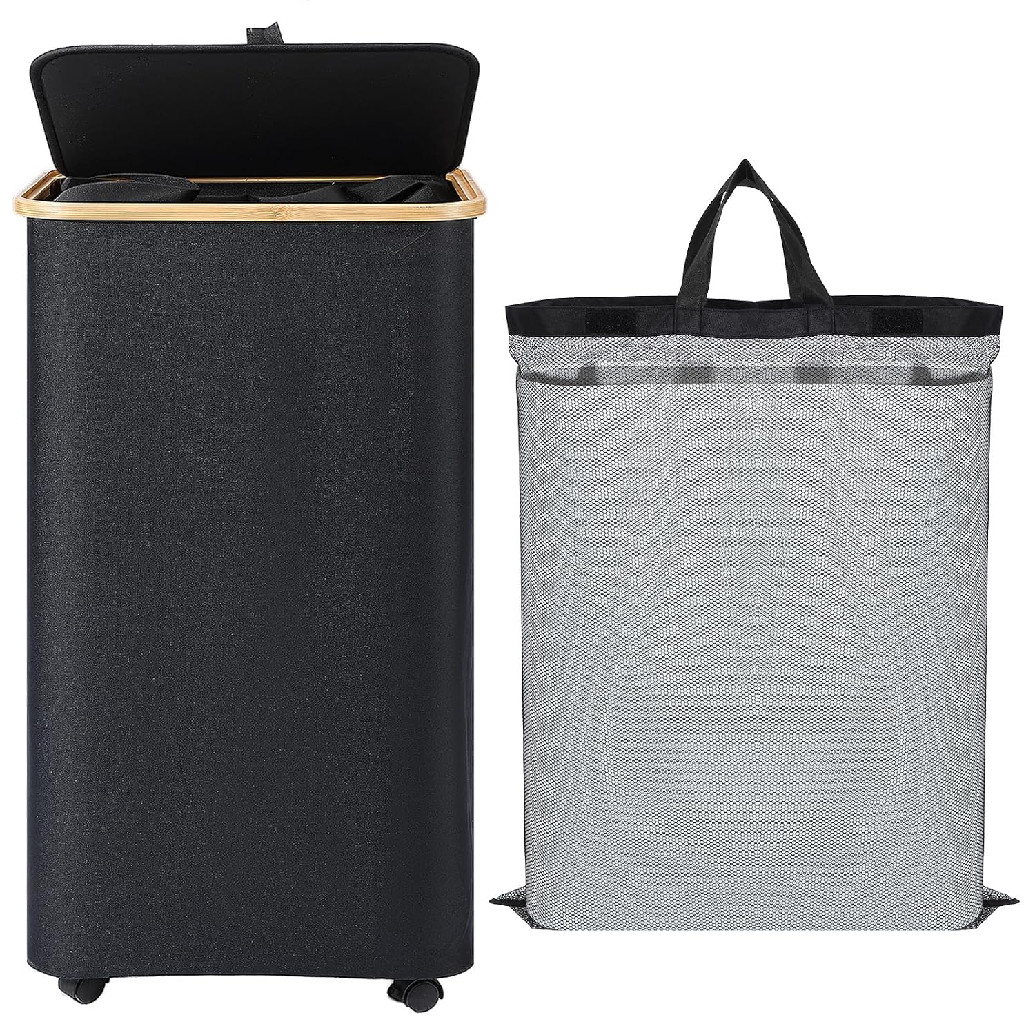 100L Recycling Bin for Kitchen, 26 Gallon Recycle Bins with Lid | Foldable Oxford Cloth Trash Can with Removable Inner Bag, Heavy Duty Rolling Waste Basket for Kitchen, Office, Garage