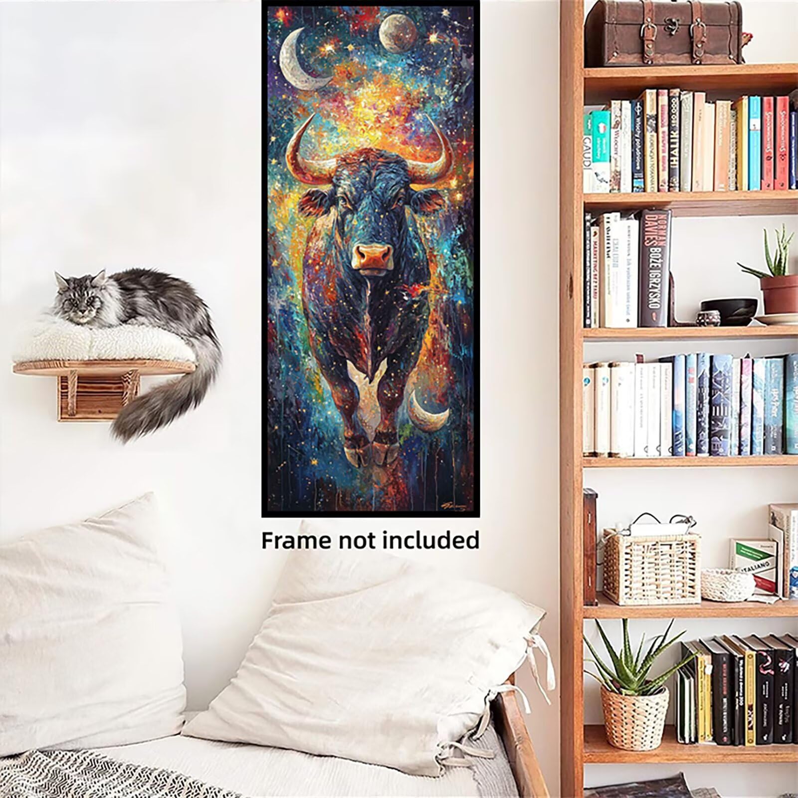 Malen Nach Zahlen 50x150cm Leinwand Planeten Malen Nach Zahlen Erwachsene mit Ohne Rahmen, DIY Kreativ Set für Erwachsene mit Pinseln und Acrylfarbe, Zimmer Deko Stier Landschaft Geschenk, P0M-536