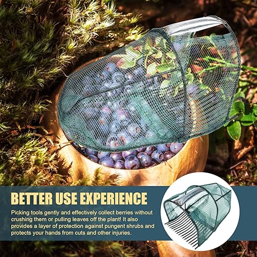 Miniatura 8 de Cabilock Recogedor de arándanos con peine de acero inoxidable para recoger bayas, pala de recogedor de frutas, jaula para huerto, cesta de frutas,