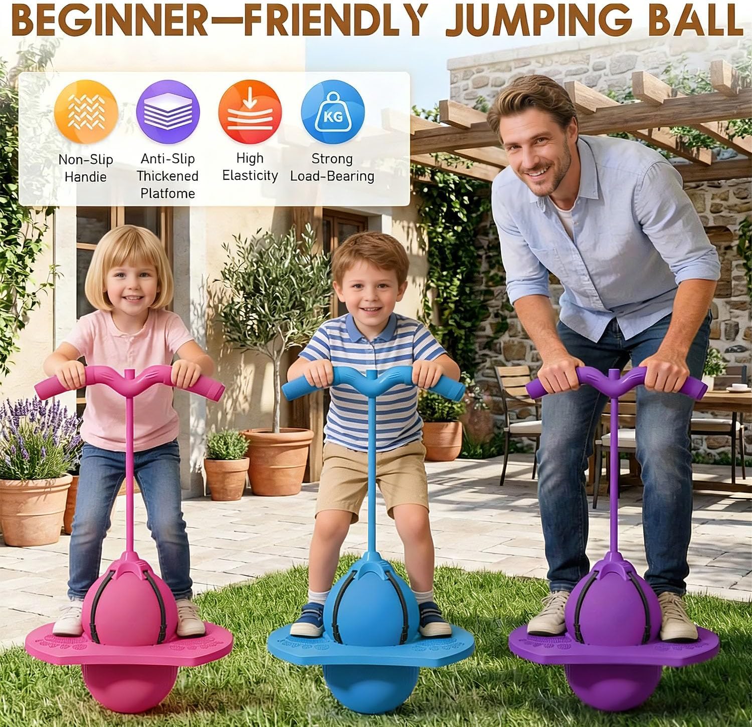 Bounce Jump Trick Board with Handle and Pump Jumping Toy Balance Jumping Ball and Fun for Balance Coordination and Fitness