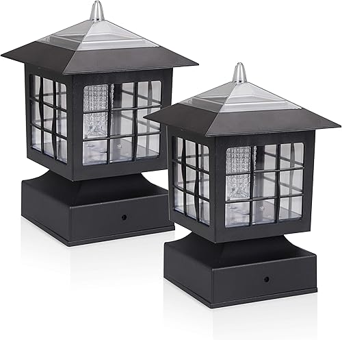 KS101X2 - Paquete de 2 luces solares para exteriores con base de ajuste de 4 pulgadas para montaje en poste de jardín al aire libre, 4.88 x 4.88 x