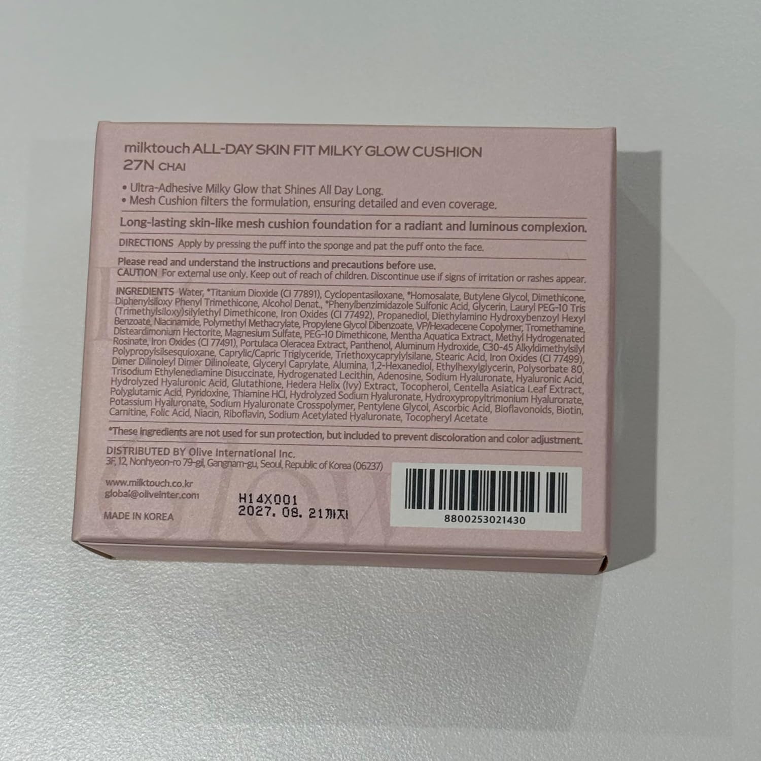 milktouch Cushion Foundation, 24H Flawless Skin, Radiant Shine, No Oxidation, Long-Lasting, Non-Creasing, 60% Hydrating Skincare Infused Korean, Stocking Stuffers, Christmas Gifts (27N Chai)