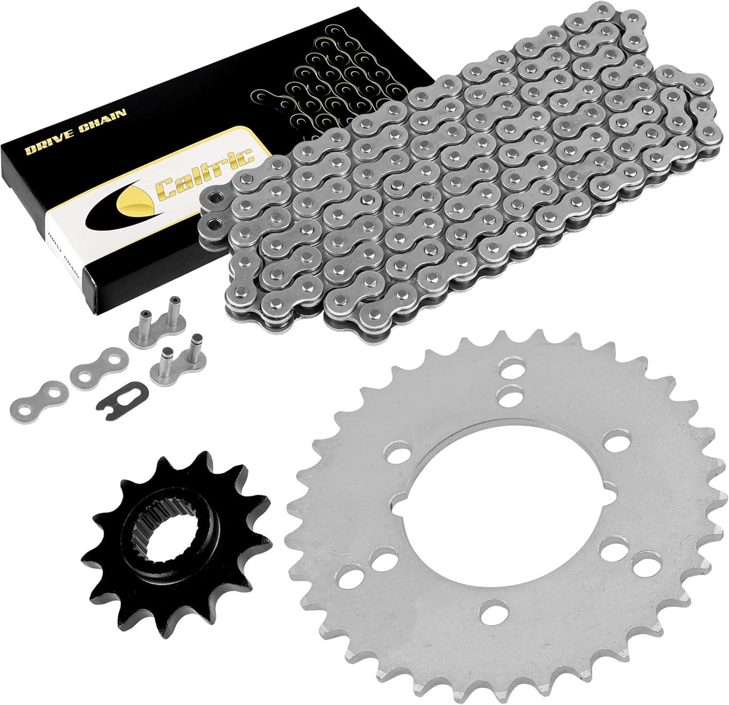 Caltric Drive Chain & Sprockets Kit Compatible with Polaris Trail Boss 250 1991-1993 / Trail Boss 350L 2X4 1990-1993 / Sport 400L 1996-1999