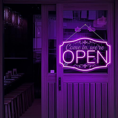 Miniatura 17 de Letrero LED de neón 'Abierto' para negocios, luces de neón de brillo ajustable para fiestas, bares, salones, tiendas, decoración de pared de hotel,