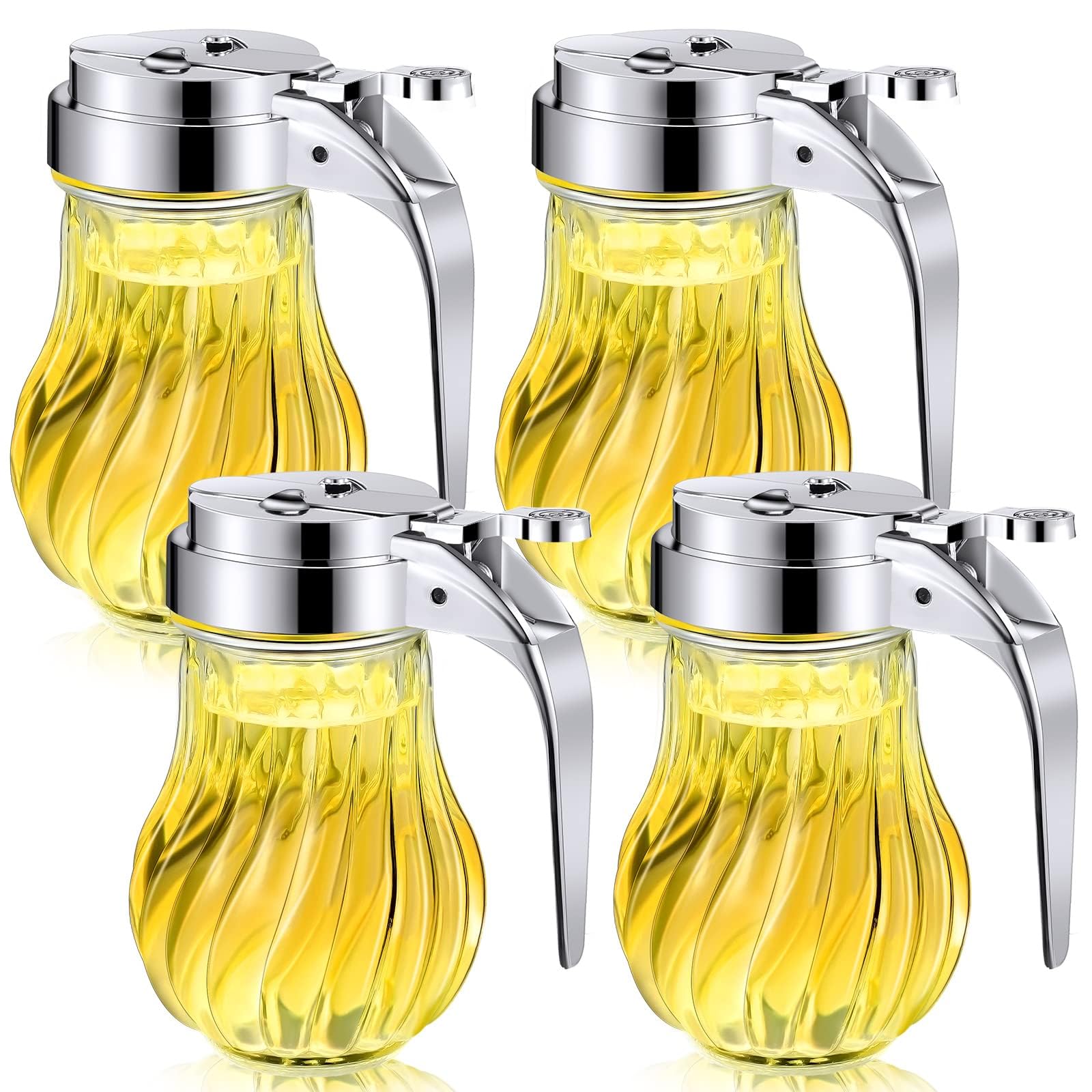 Azonee 4 Pack Syrup Dispensers Glass Honey Jar Bottle Maple Sugar Dispenser 6 oz Retracting Spout Syrup Containers Pitcher For Milk Coffee Home Restaurant Kitchen Oil Condiment