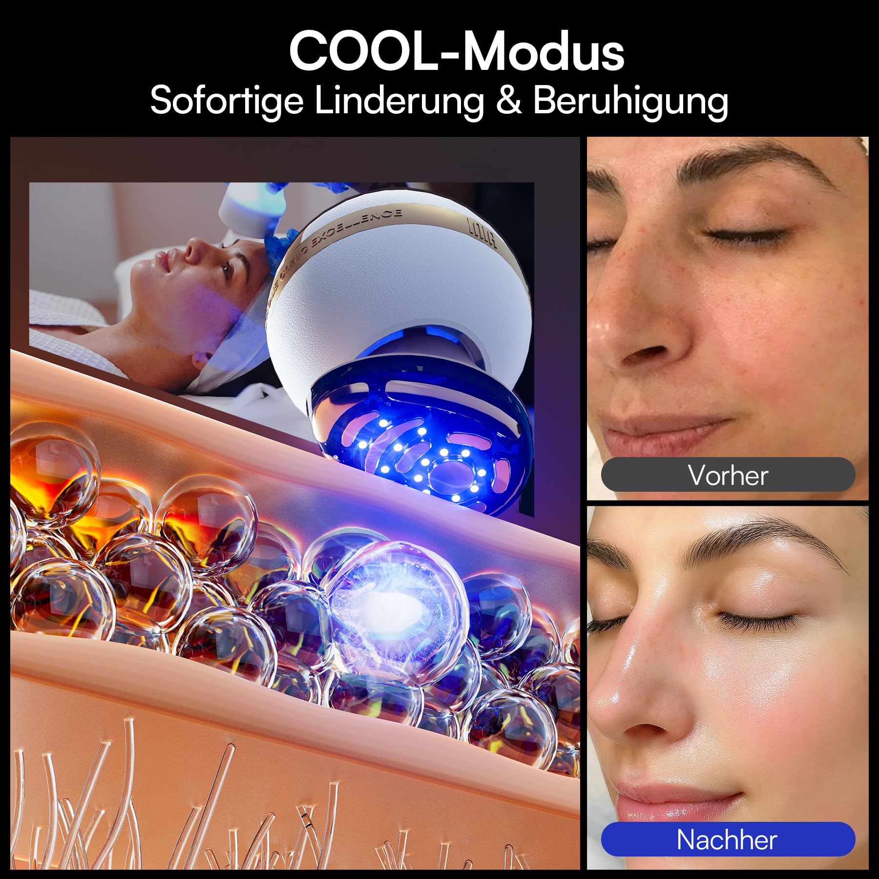 INIA SPHERA Verbesserter 8-in-1 Mikrostrom-Gesichtsmassager für Gesicht & Hals – Rotlicht, Wärme- & Kühlfunktion, 5 Modi, Beauty-Tool für definierte und strahlende Haut zu Hause