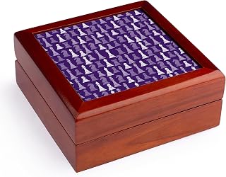 3dRose Purple & White Chess Pieces Jewelry Box 7 x 7 inch with 4 inch tile