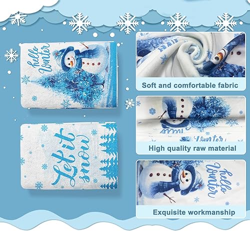 Miniatura 3 de LARRAZABAL Let it Snow - Toallas de cocina de Navidad, toalla de cocina de muñeco de nieve azul, toallas de mano para decoración de Navidad,