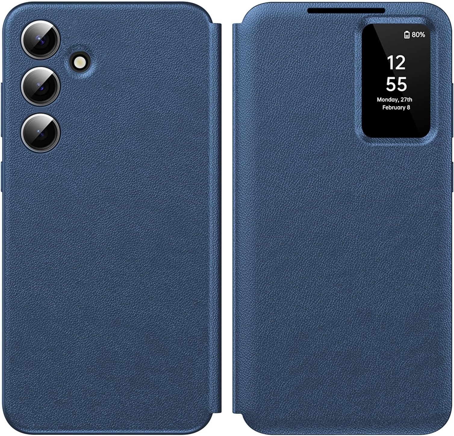 for Samsung Galaxy S24 with Smart Small Screen View, S-View Wallet Phone Case, for Samsung S24 Case Smart Window Cover, Smart Flip Leather Protective Cover for Samsung S24 5G Case Blue