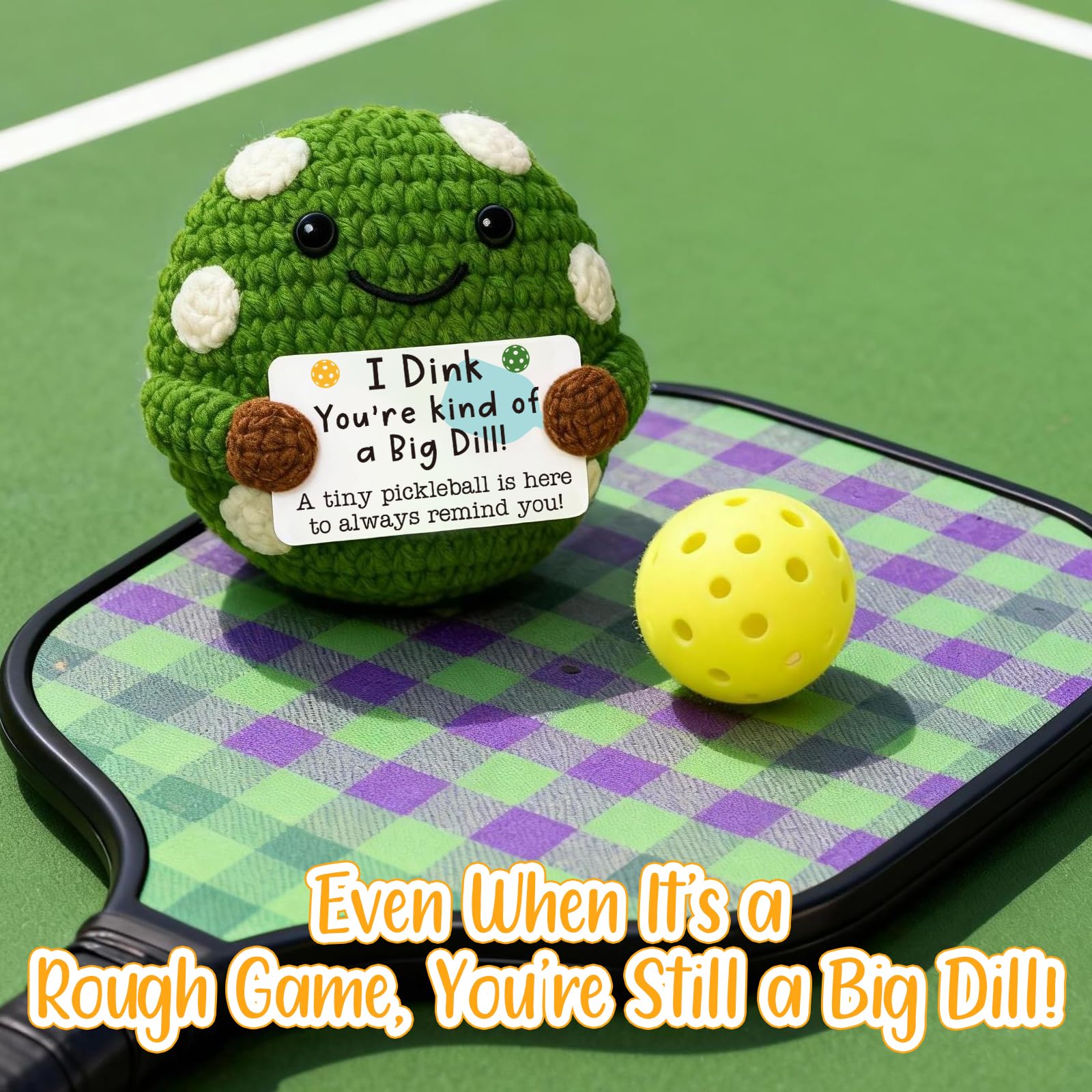 Positive Crochet Pickleball Gifts for Women Men - Inspirational Support Gift for Friends Coach Team Coworker Teenage Boss, Handmade Crochet Pickleball - Funny Pickle Gift for Her Him