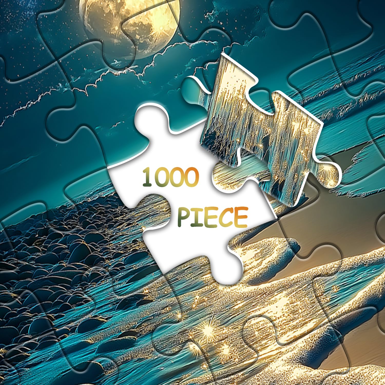 PICKFORU Beach Jigsaw Puzzle 1000 Pieces, Ocean Moon Nature Art Scenery, Colorful Magic Beach Themed Puzzle, Challenging for Adults - Image 6