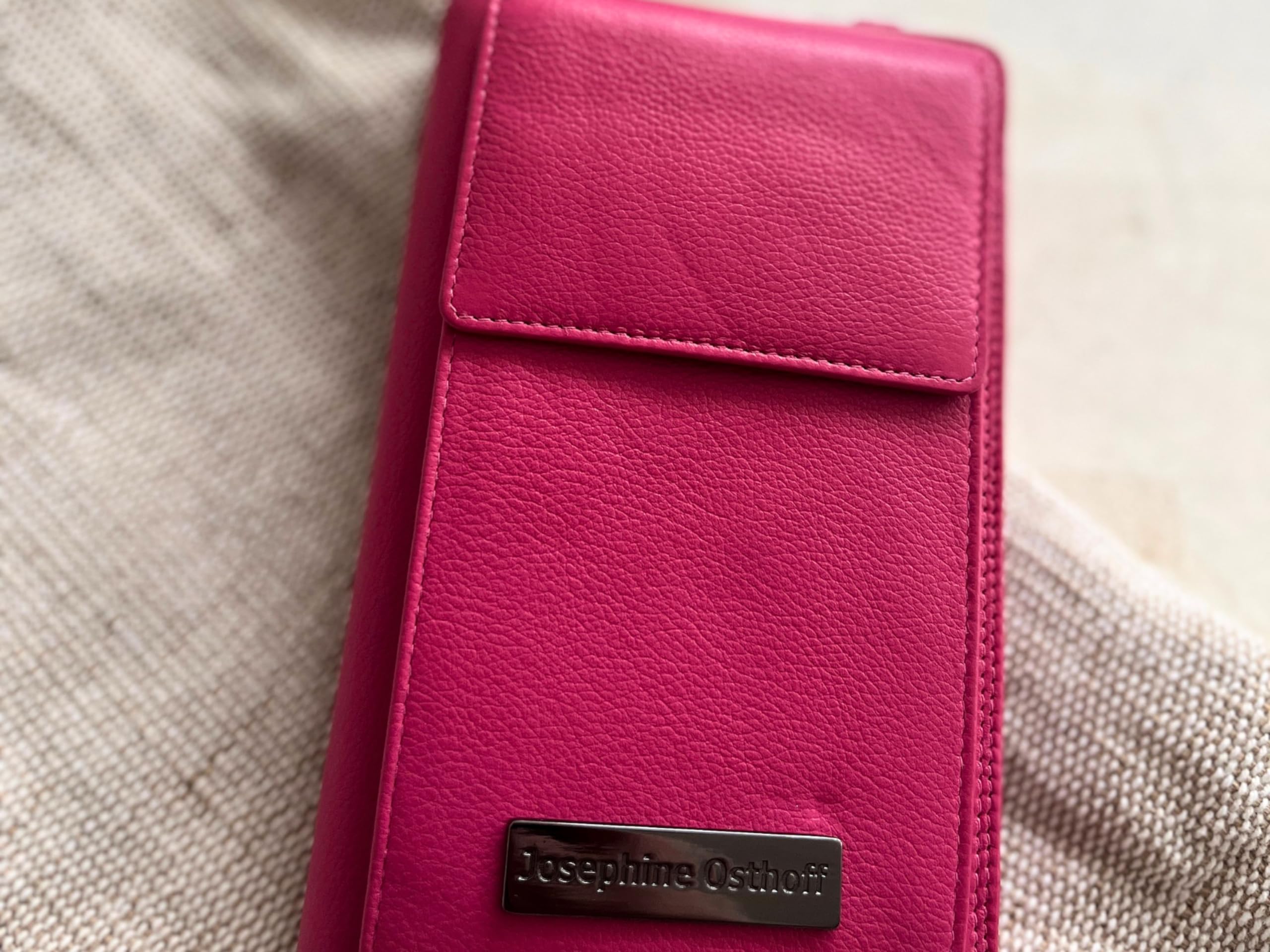 Torba na ramię na telefon komórkowy z portmonetką, ręcznie wykonana w 100% z prawdziwej skóry, kopertówka dla kobiet, ochrona RFID, pasek na ramię, 12 przegródek na karty, Fuchsia,