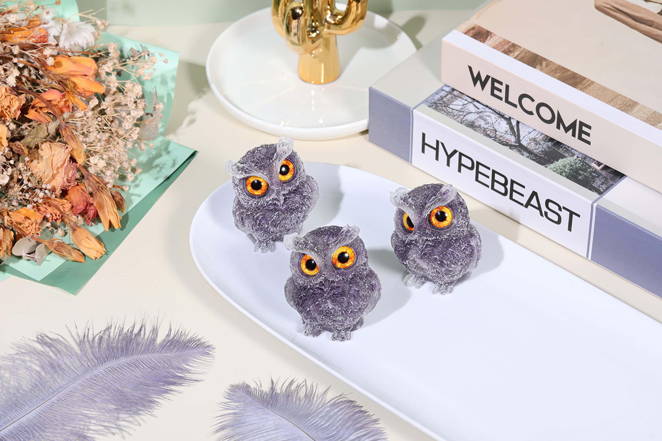Amazon.com: Jovivi Natural Amethyst Crystal Owl Statue Hand Carved