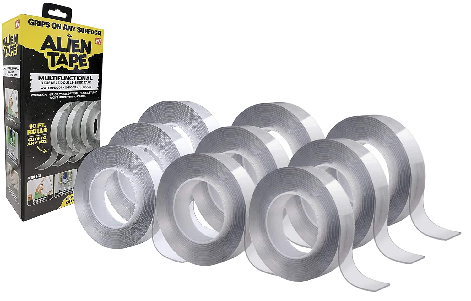 Bell+Howell ALIENTAPE Nano Double Sided Tape, Multipurpose Removable Adhesive Transparent Grip Mounting Tape Washable Strong Sticky Heavy Duty for Carpet Photo Frame Poster Decor 80 Feet