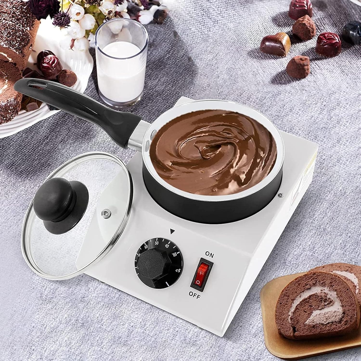 Chocolate Melter Machine Chocolate Tempering Machine Electric Chocolate Melting Pot Warming Fondue for Chocolate, Candy, Butter, Cheese, Strawberries(Single Pot)
