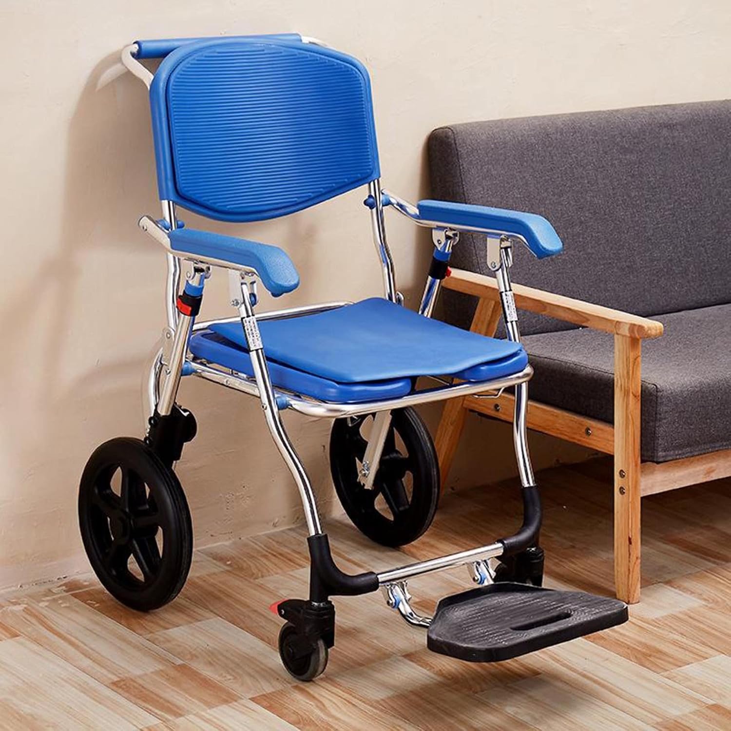 ELQ Commode Mobile Chair, Transport Shower Wheelchair with Padded and Brakes Casters, Mobile Bedside Commode, for Seniors and Disabled