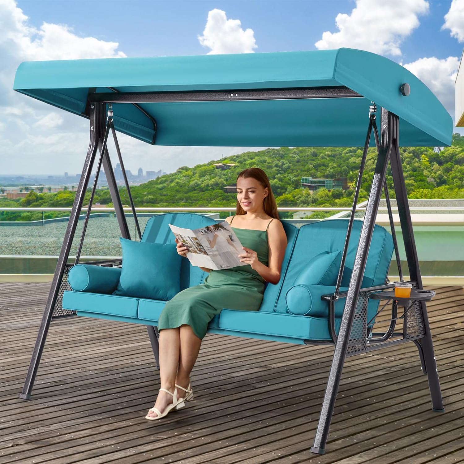 Cushioned Porch Swings PURPLE LEAF Porch Swing Chair With Canopy