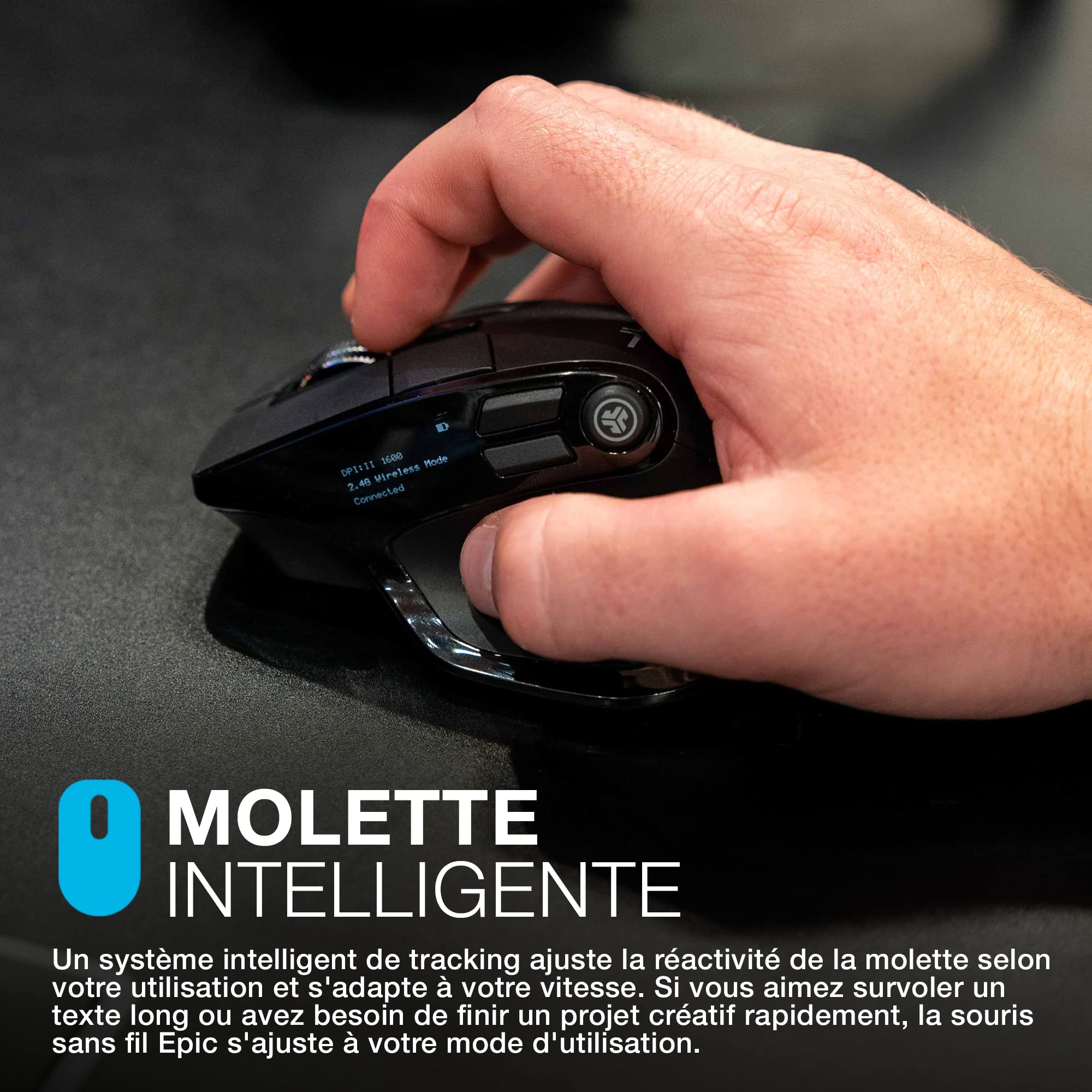 JLab Epic Souris sans Fil Bluetooth Rechargeable - Ergonomique Silencieuse | Souris Ergonomique sans Fil Silencieuse, Bluetooth/Récepteur USB Multi Appareils, pour PC Portable/Ordinateur/Tablette/Mac