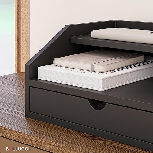 Miniatura 8 de Ballucci Organizador de escritorio con cajón, organizador de escritorio de papel de 2 niveles, 13 25 x 9 35 x 6 pulgadas, negro