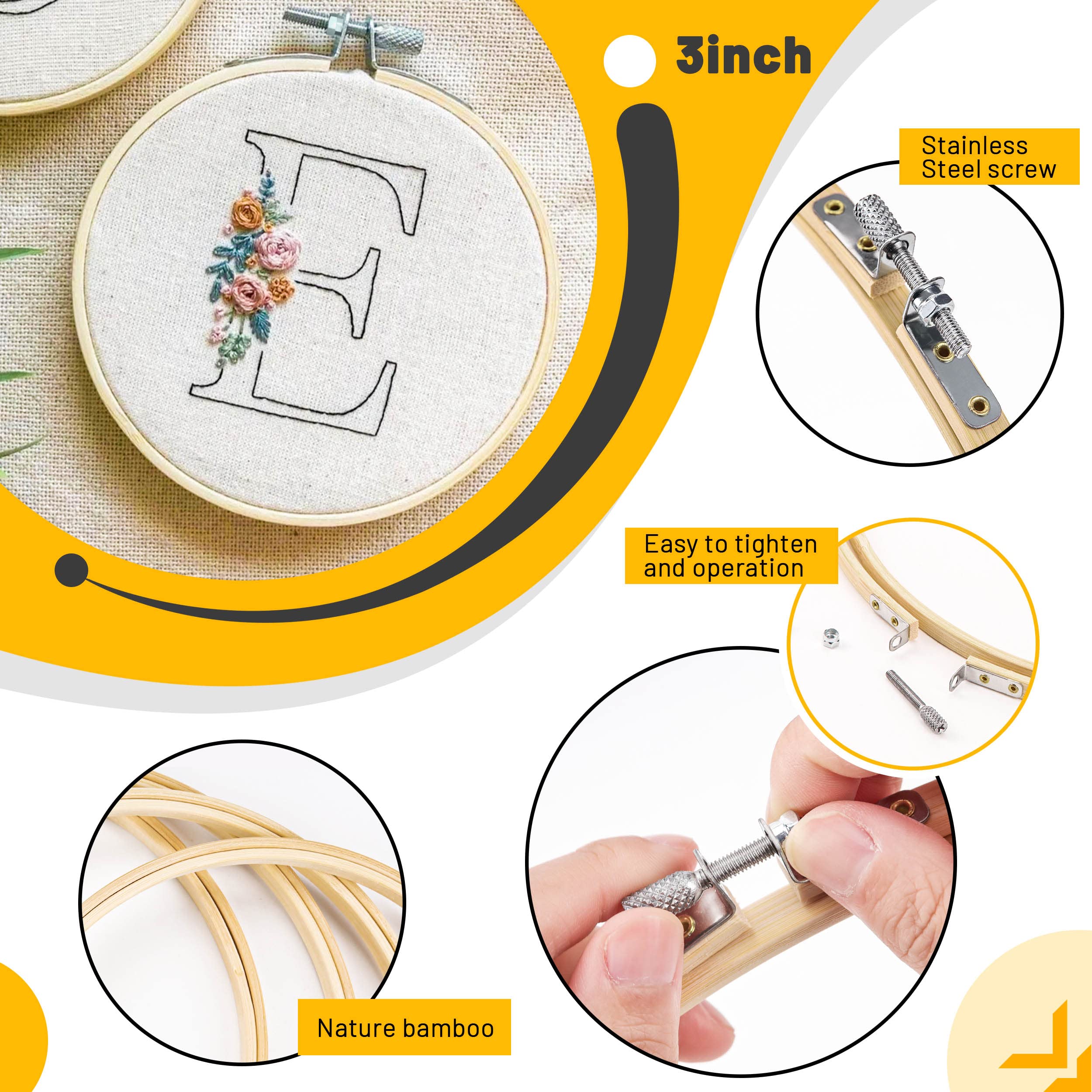 GIEMSON Stickrahmen 7,6 cm 12 Stück kleine Stickrahmen Bambus Kreis Kreuzstich Reifen für Stickerei Kunst Handwerk Nähen