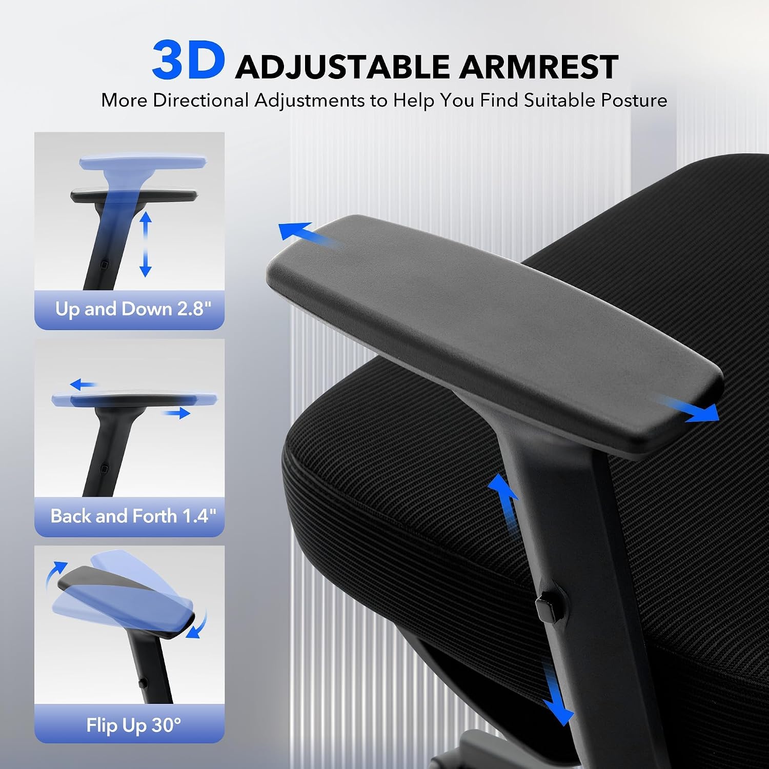 Ergonomic Mesh Office Chair with Footrest, 135° Reclining Home Desk Chair with Adjustable Lumbar Support, 3D Headrest, Flip-up Arms, 300LBS Heavy Duty Big and Tall Computer Gaming Chair, Black