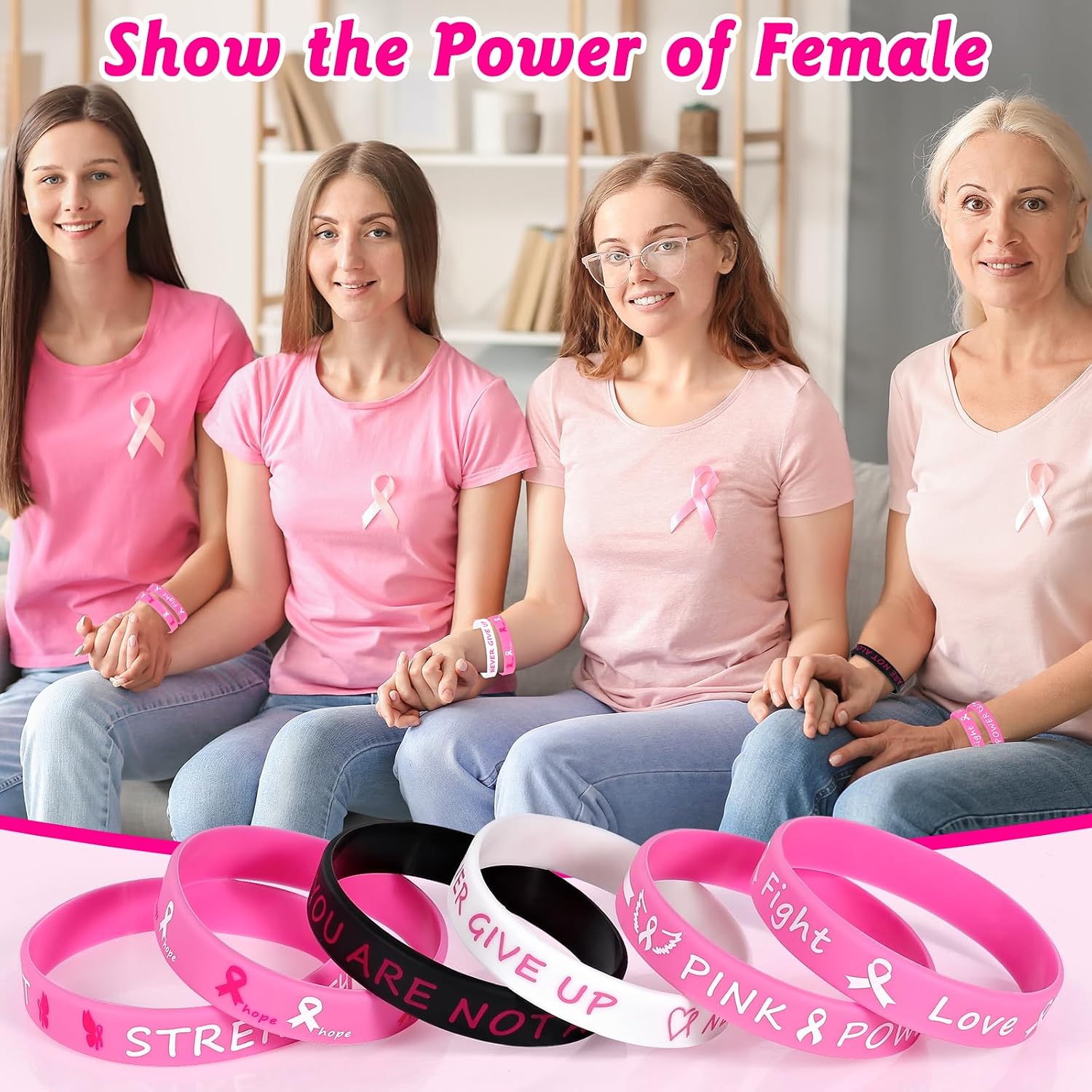 Pink Ribbon Breast Cancer Bracelets 30PCS Rubber Bracelet Party Favors