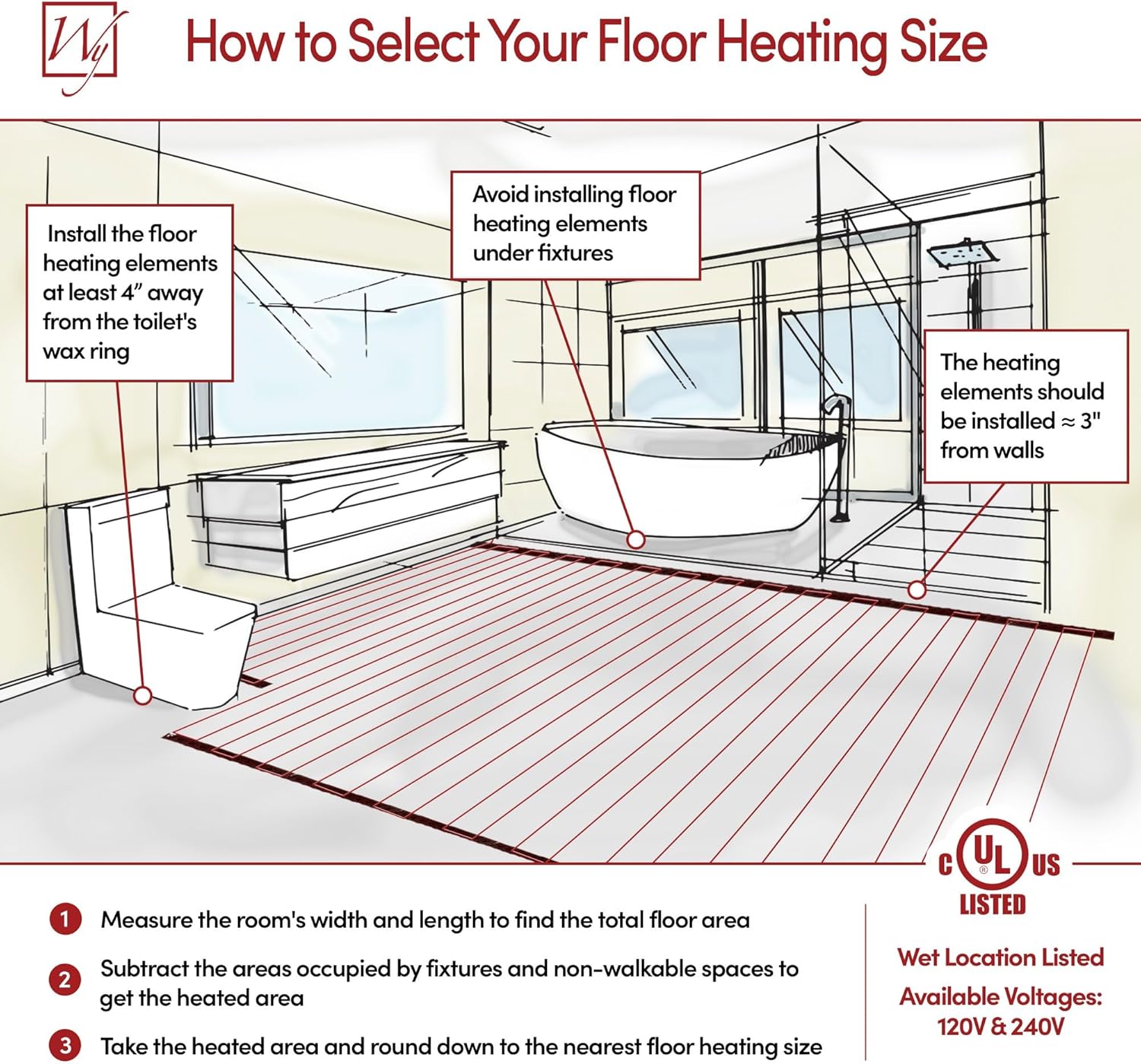 WarmlyYours Heated Floor System Cable Kit 30 sqft 120V Radiant Electric Floor Heating System for Bathrooms, Heated Flooring System Under Tile Floors with WiFi LED Touch Programmable Thermostat