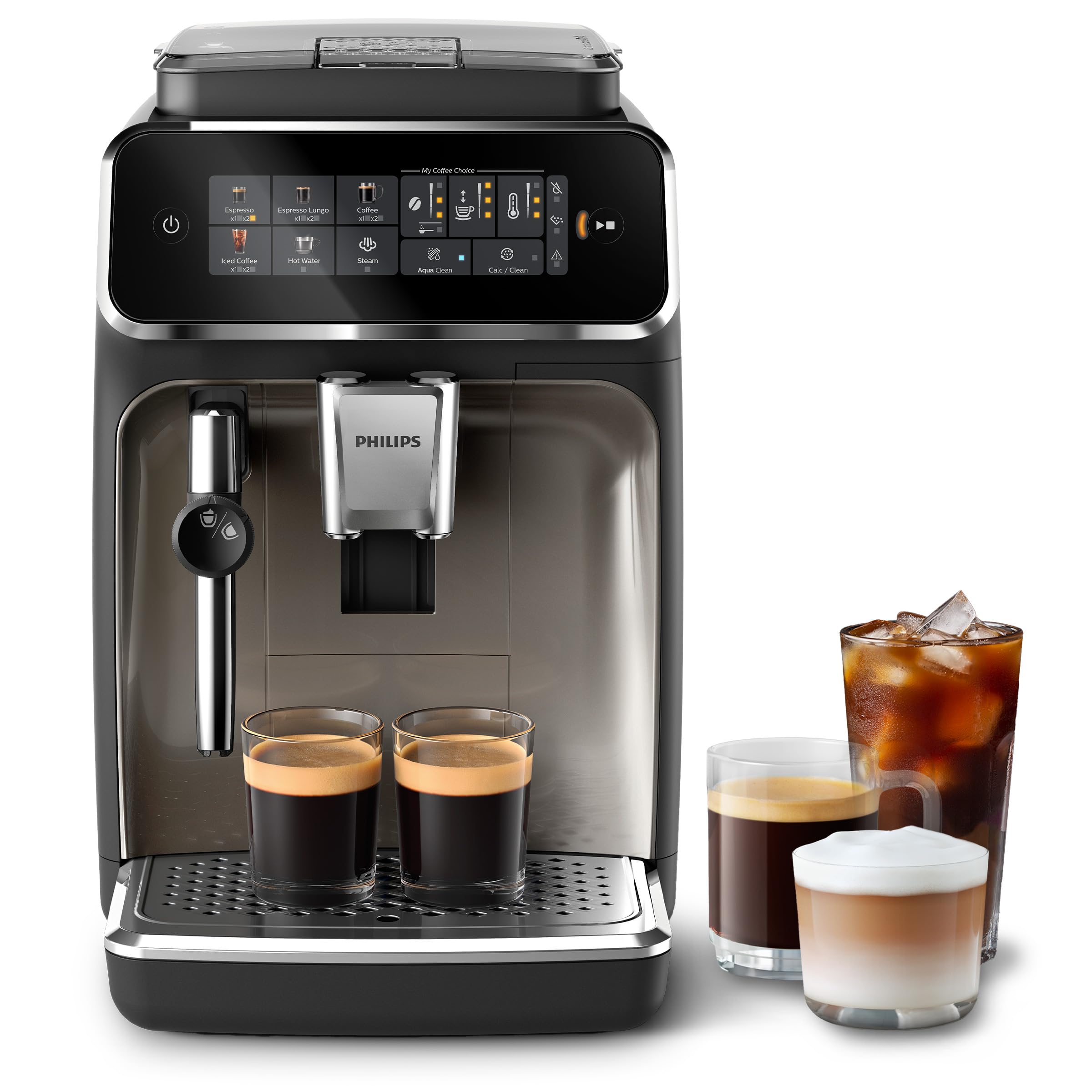 3300 Series Bean to Cup Coffee Machine - 5 Hot & Iced drinks, Classic Milk Frother & Cappuccino Maker, Quick-to-Clean, 40% Quieter, Ceramic Grinder, Fully Automatic Espresso machine EP3326/90