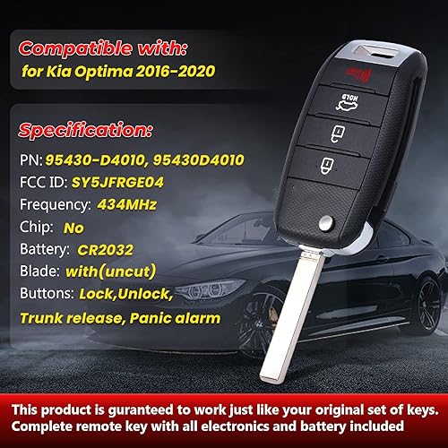 Miniatura 3 de Llave remota para Kia Optima 2016 2017 2018 2019 2020 ID de la FCC SY5JFRGE04 PN 95430-D4010 4 Botones Transmisor de control remoto del coche 434Mhz