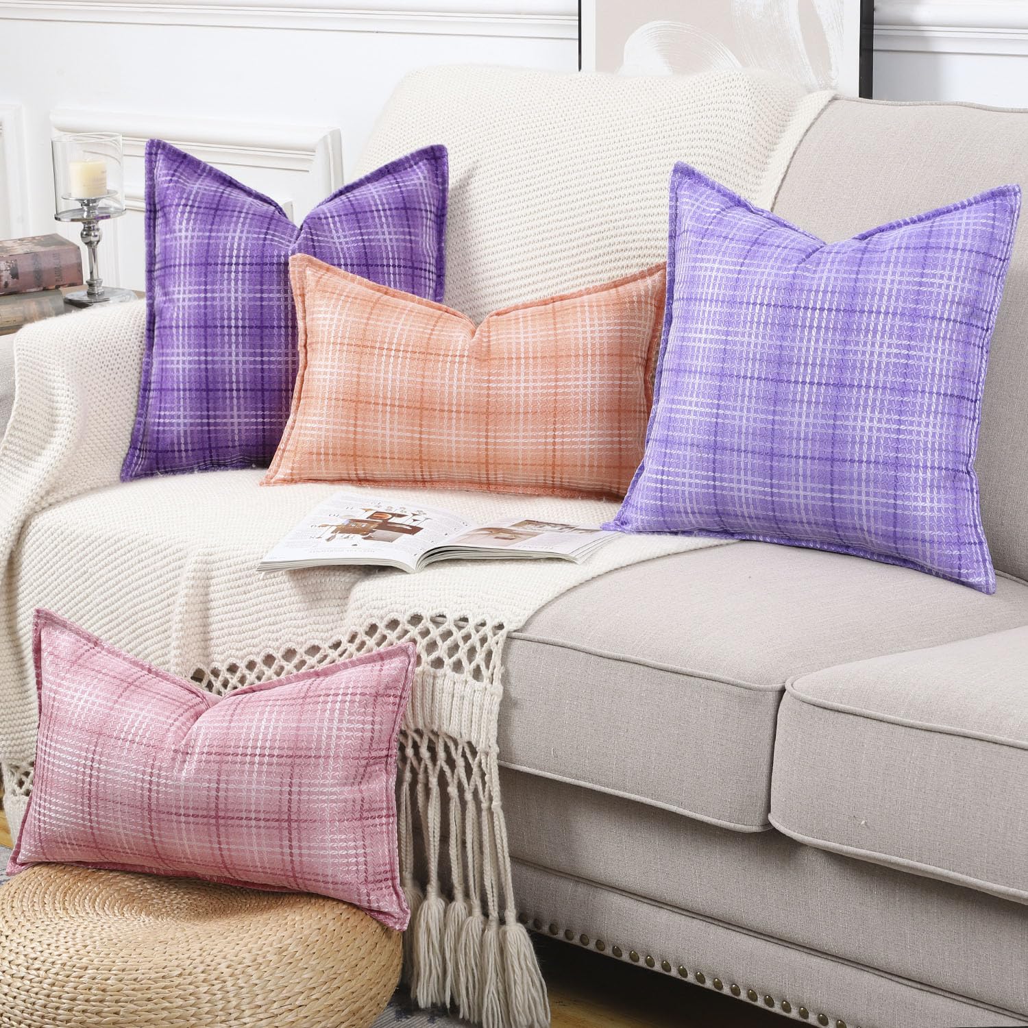 MADIZZ 20x20 Inch Outdoor Throw Pillow Covers - Navy Blue Polyester Linen, Flange Edge, Set Of 2 - View #6