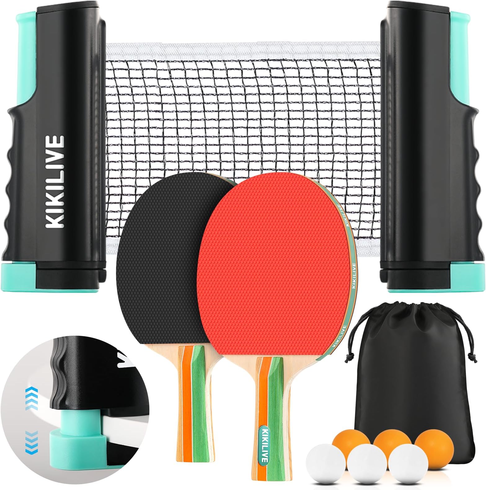 2 Player Table Tennis Set - 2 Bats, 1 Net & 6 Balls - Complete Ping Pong Kit for Indoor/Outdoor Play
