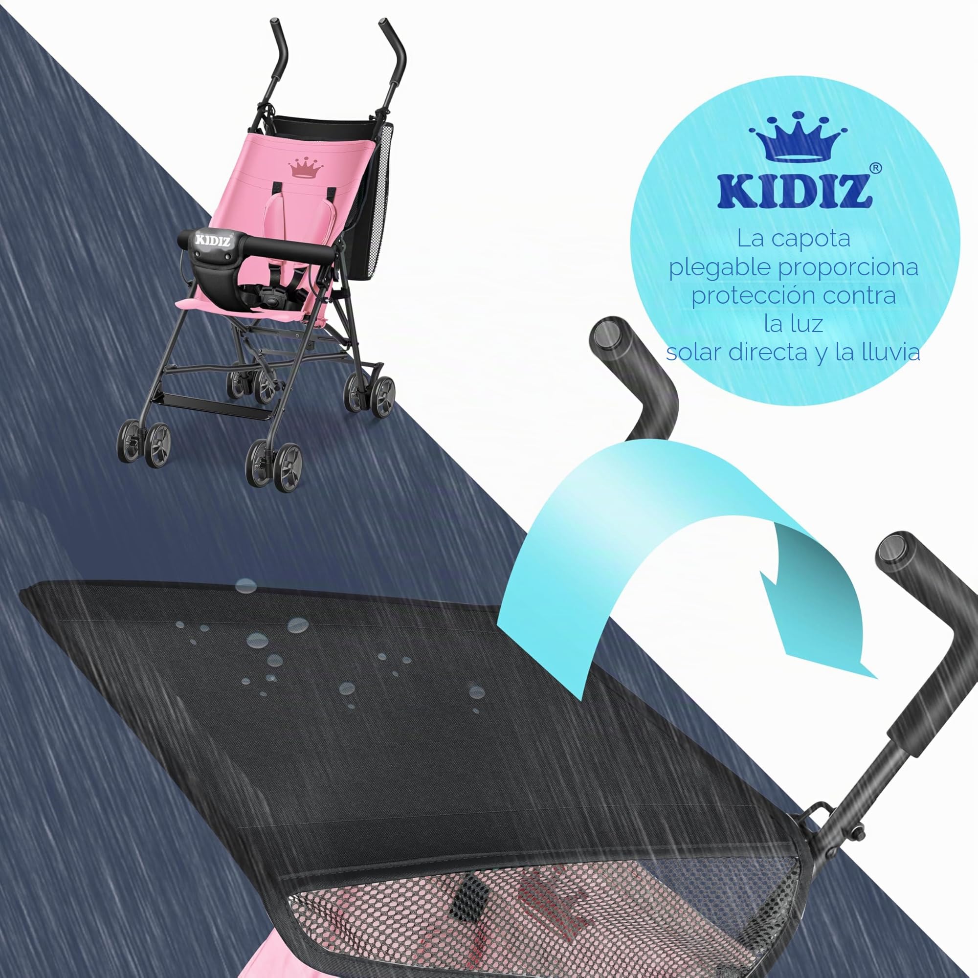 KIDIZ® Silla de paseo CITY Buggy, silla de paseo infantil plegable y reclinable, silla de paseo plegable 360°, ruedas de 4 pulgadas, Incl. capota plegable para el sol y la lluvia