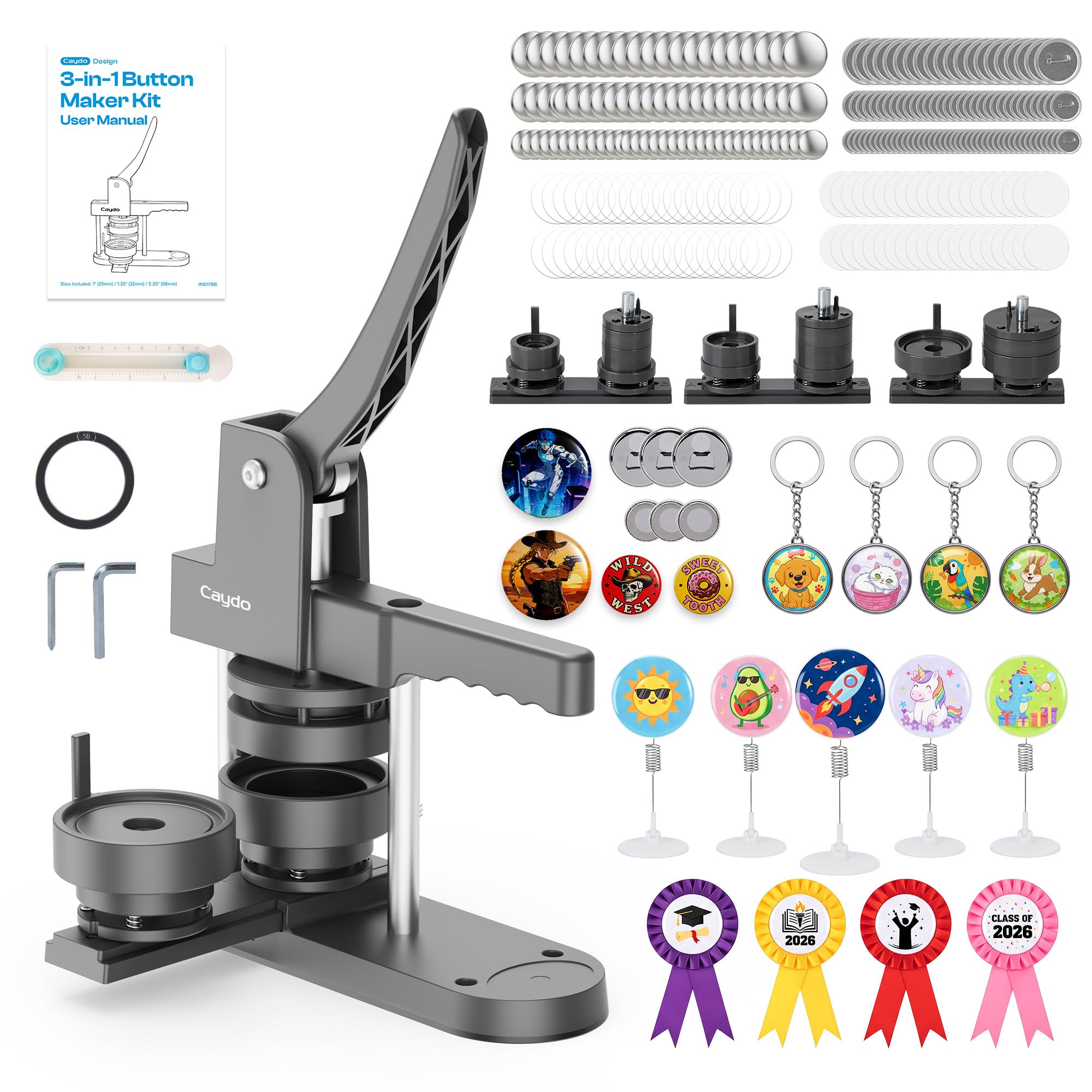 Caydo - Máquina para hacer botones de varios tamaños, 1+1.25+2.25 pulgadas