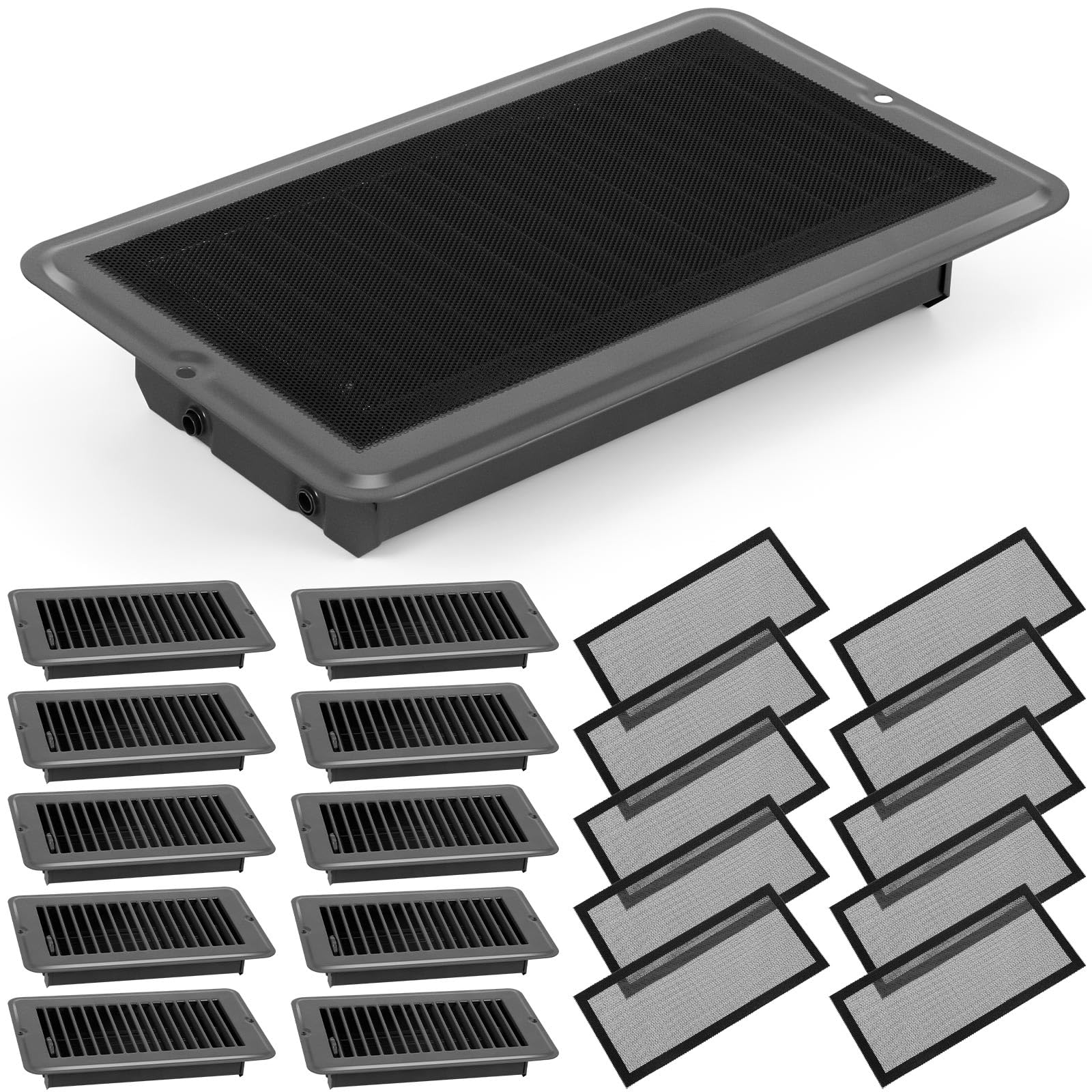 VIHOSE 20 Pcs RV Floor Vents Register 4 x 8 Inch with Magnetic Screen Cover Set Heavy Duty Steel Floor Vent Covers with Damper and Register PVC Mesh