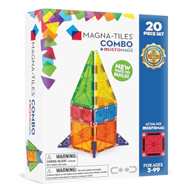 Magna-Tiles Combo 20-Piece Magnetic Construction Set, The Original Magnetic Building Brand