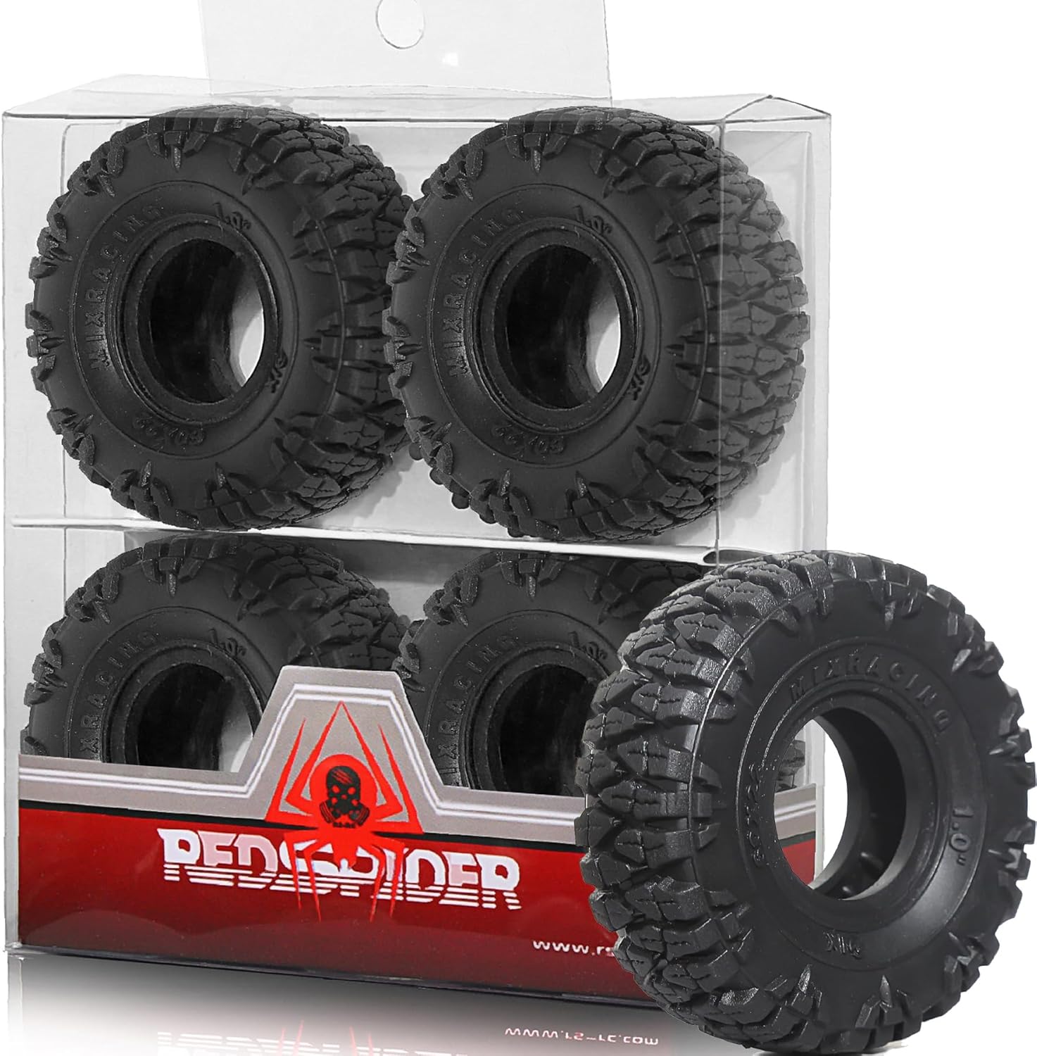 REDSPIDER 1.0 Crawler Tires (4pcs) 1.0'' Rubber Mud Tires OD：60 * 22mm With foam insert for 1/18 1/24 RC Crawler TRX4M Axial SCX24 FMS FCX18 FMS FCX24 (Tires)