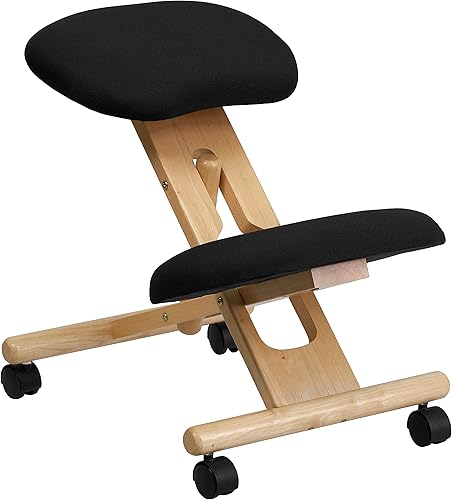Silla inclinada ergonómica de madera móvil de Flash Furniture, Tela Madera, Negro
