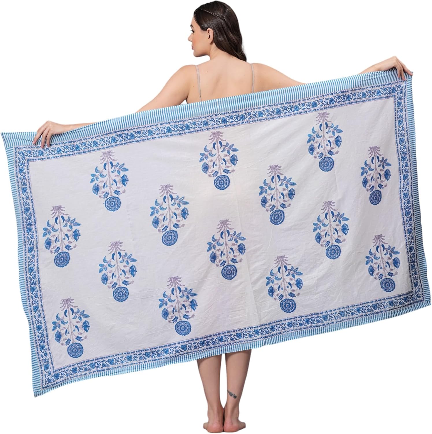 Women's Short 100% Cotton Hand Block Sarongs Beach Wrap Sheer Bikini Colors Wraps Chiffon Cover Ups for Swimwear Sarong Skirt - Image 2