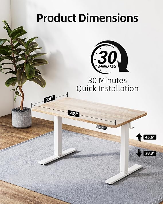 TIQLAB 48 X 24 Inch Height Adjustable Electric Standing Desk, Maple