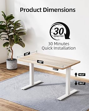 TIQLAB 48 X 24 Inch Height Adjustable Electric Standing Desk, Maple