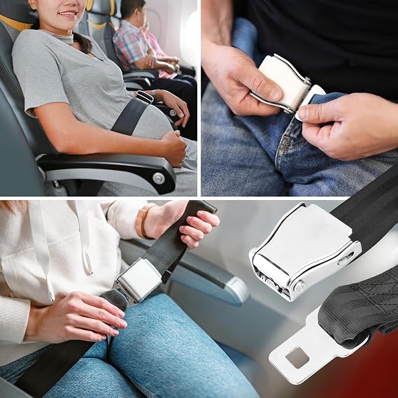 2 PCS Universal Adjustable Seat Belt Extender, 7-32 Inch | Airplane Seat Belt Extension Plane with Steel Buckle Clip, Car Seat Belt Extender