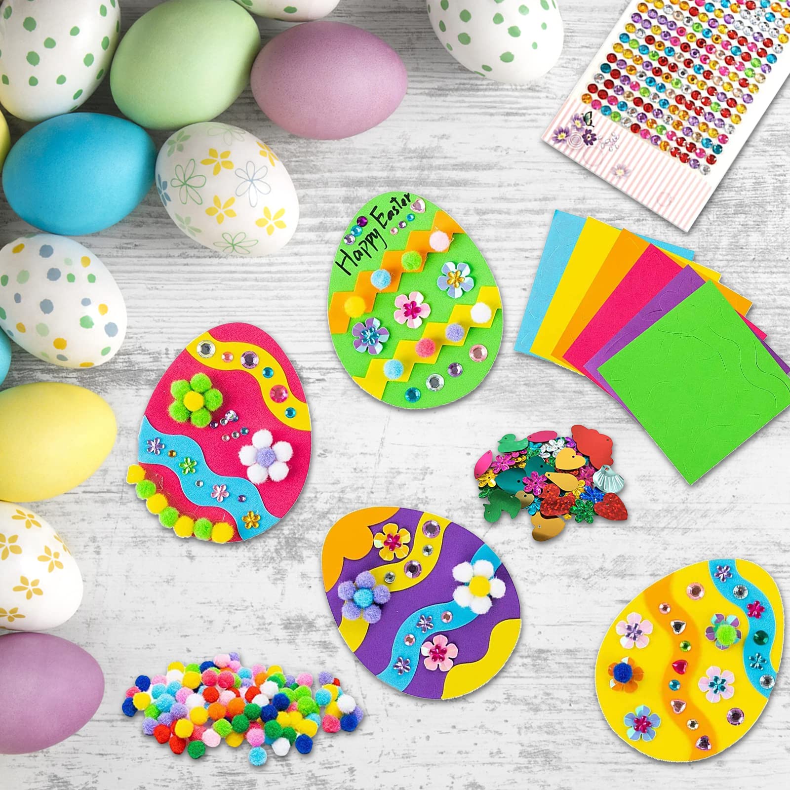 Ylinwtech Oster-Bastelset Für Kinder – 18 Stück Mit Moosgummi-Vorlagen (Eier, Küken, Hasen)